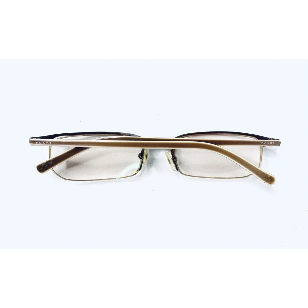 Prada Gold Metal Rectangular Half Rim Glasses Italy VPR56G 8AE-101 52 17 140